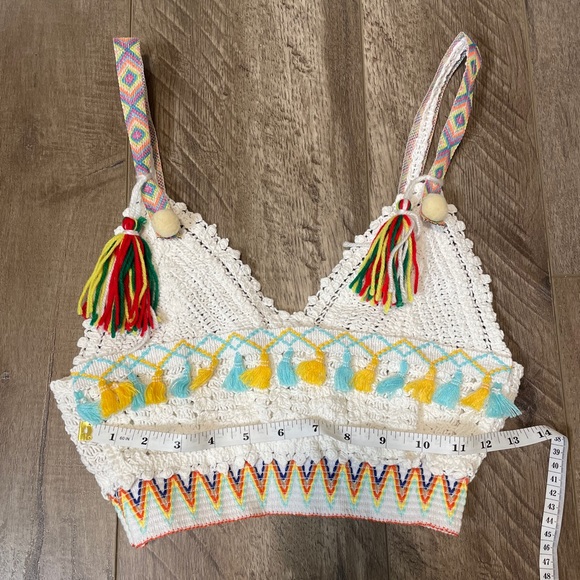 NWT S Boho tassel fringe white crochet rainbow top price final price is firm - Picture 9 of 16